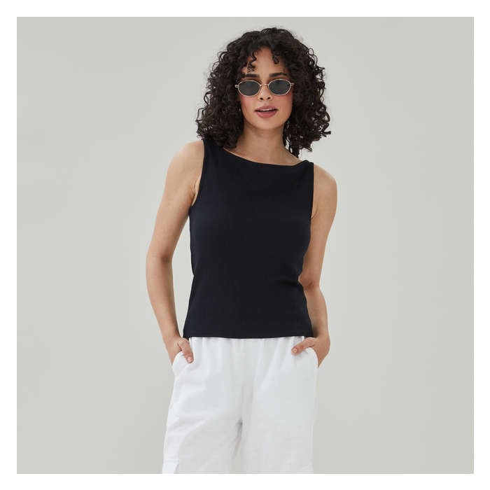 Aux Femmes Cami côtelée à col haut - Noir Jf